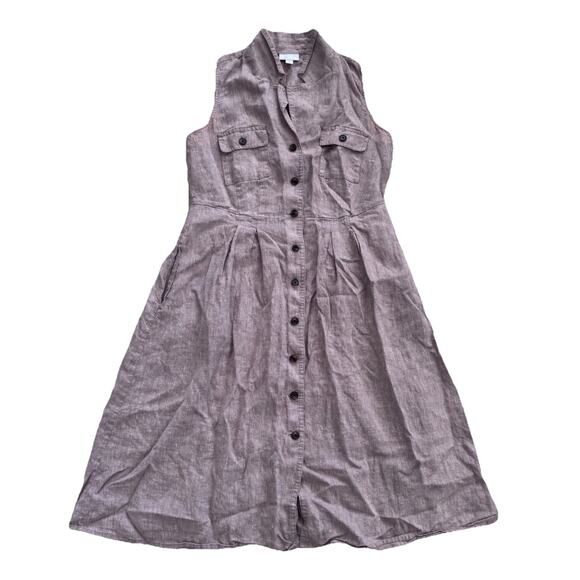 J. Jill Dresses & Skirts - J.Jill Love 100% Linen Sleeveless Brown Button Dress Sz S Classic Sustainable